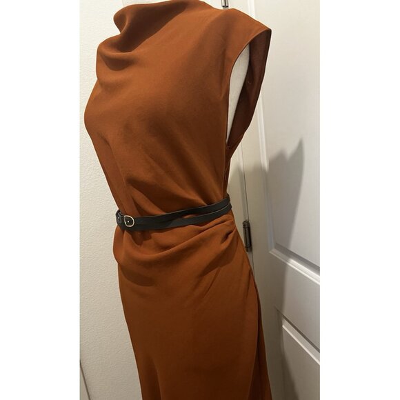 ZARA ZW COLLECTION Belted Midi Dress Size Large Sleeveless New side pleat - Picture 3 of 9